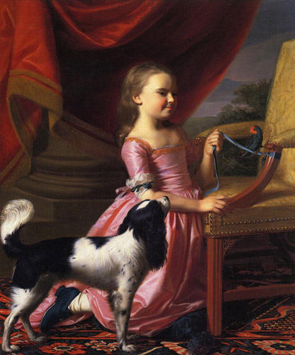 Young Lady with a Bird & a Dog