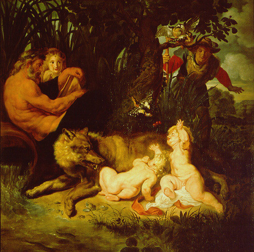 Romulus and Remus suckled by the wolf