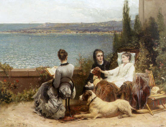 Belgian summer by the sea ladies with their dogs