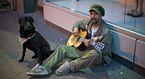 Homeless man and dog