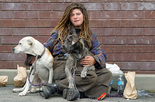 Homeless man and dog