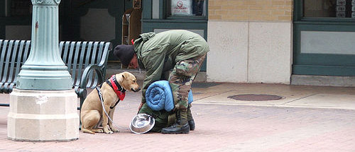 Homeless man and dog