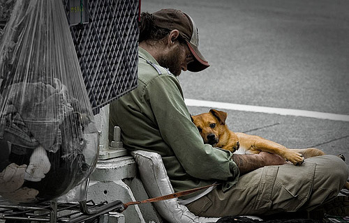 Homeless man and dog